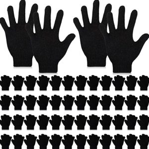 300 Pairs Kids Winter Gloves – Black – Stretchy Full Finger Knitted Gloves for Boys Girls – Item #5745