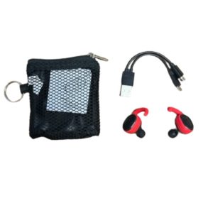 TWS Red Earbuds with Mesh Pouch (Range Over 30 Feet) – Item #32277red