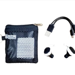 TWS White Earbuds with Mesh Pouch (Range Over 30 Feet) – Item #32277white