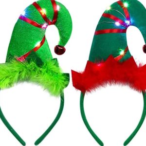 LED Christmas Elf Headbands – Light Up Elf Hats – 2 Styles – 3 Lighting Modes – Item #5824-2239
