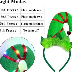LED Christmas Elf Headbands – Light Up Elf Hats – 2 Styles – 3 Lighting Modes – Item #5824-2239