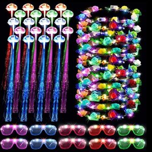 Light Up Party Favors – LED Flower Headband Crowns – LED Sunglasses – Flashing Hair Braids – Item #5701
