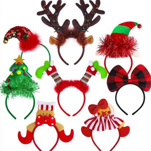 Novelty Christmas Headbands – 8 Assorted – Christmas Costume Hair Hoops – Item #5836-2254