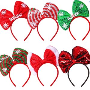 6 Pack Christmas Bow Headbands – Christmas Hair Hoops – 6 Assorted Styles – Item #5835-0866