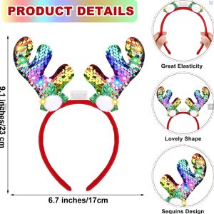 Aneco Assorted LED Christmas Reindeer Headbands – 3 Light Up Modes – 8 Assorted Styles – Item #5848-3495
