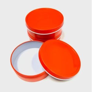 Mimi Pack 8 oz Tins – Shallow Screw Top Round – Red – Item #5818