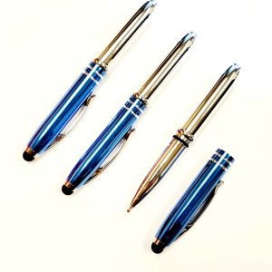 Classic Blue Sky Stylus Metal Pens w/ LED Flashlight
