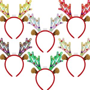 Aneco Assorted LED Christmas Reindeer Headbands – 3 Light Up Modes – 6 Assorted Styles – Item #5847-3496