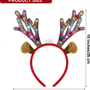 Aneco Assorted LED Christmas Reindeer Headbands – 3 Light Up Modes – 6 Assorted Styles – Item #5847-3496