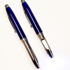 SMART LED PEN –Triple Function Light-Up LED Pull Cap Metal Ballpoint Pens with Stylus – Blue