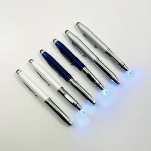 SMART LED PEN –Triple Function Light-Up LED Pull Cap Metal Ballpoint Pens with Stylus – Assorted Colors