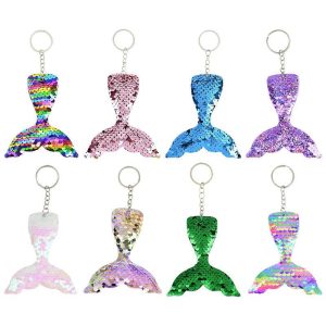 Reversible Sequin Mermaid Keychain – Changes colors when Brushed – Assorted Colors – Item #6128