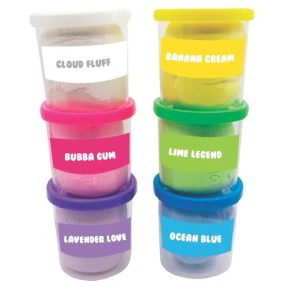 JKREW Super Klay – Stretch It, Pop It, Squeeze It, Poke It – 6 Assorted Colors – Item #6152