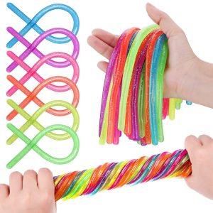 Stretchy Soft Glitter Fidget Noodles – Calming Sensory Stress Relief Toys – Assorted 3 Sizes – Items #6210