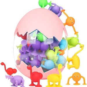 40 Pcs Kids Sensory Toys with Suction Cups – Dinosaur Eggshell Storage Container (PINK) – Item #6224