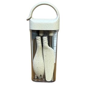 Wheat Straw Fiber Utensils in Case – 5-In-1 Set – Beige – Item #6507