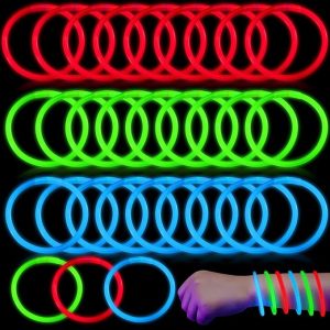 Glow Stick Bracelets Necklaces with Connectors – Assorted Green, Red and Blue Colors – Item #6503